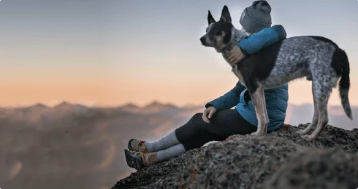 Person on rock with dog