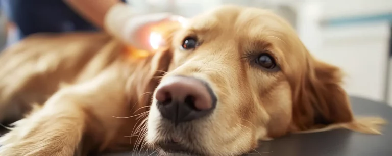 Dog receiving laser therapy in a veterinary clinic