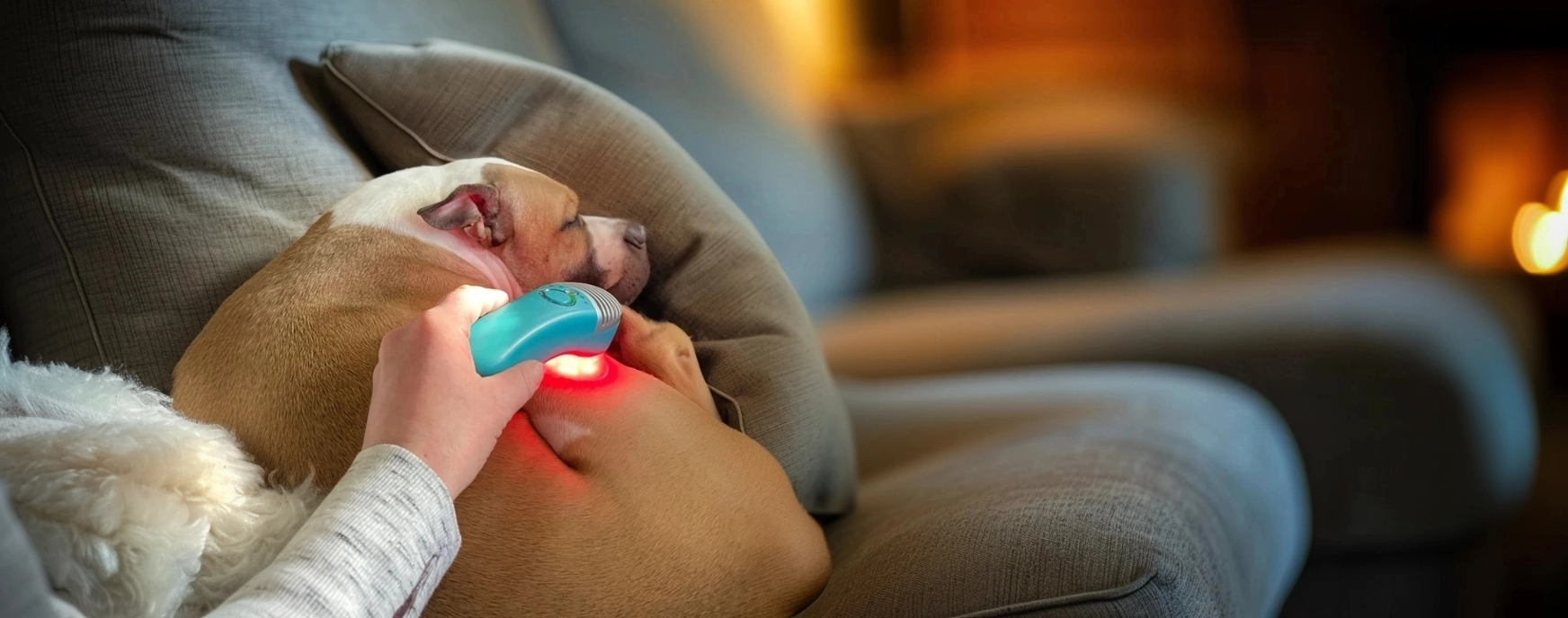 A dog being treated with red light therapy from MedcoVet