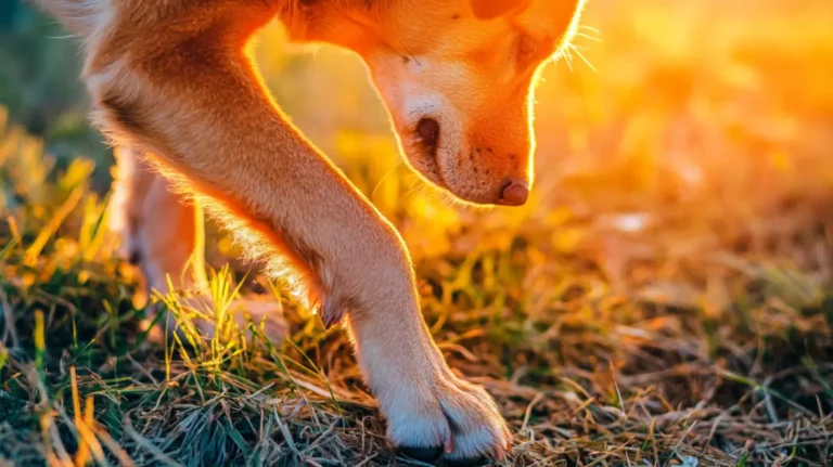 dog stepping in bright field