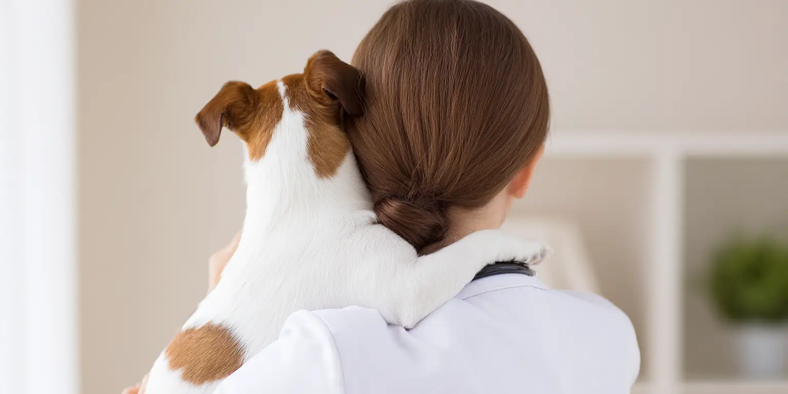 Rear view of woman with dog