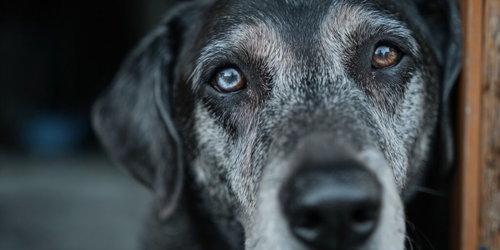 Senior dog looking at camera