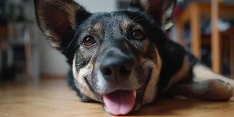Senior Dog Resting on Floor - Tablet