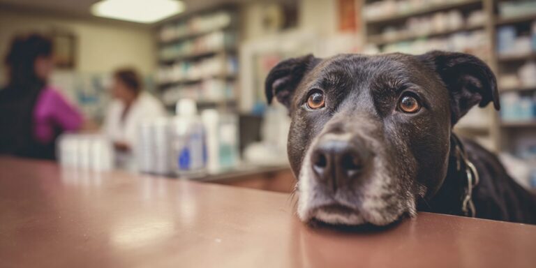 Dog with face resting on desk